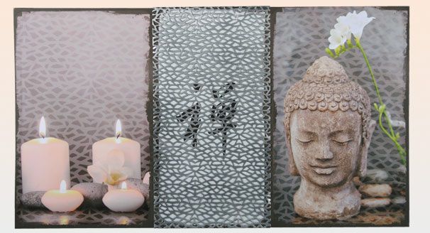 Obraz Budha s kovovými prvky, dřevěný rám 90 x50 cm (R810244)